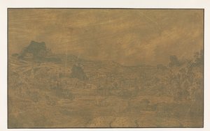 Vallei met een rivier en een stad met vier torens door Hercules Segers