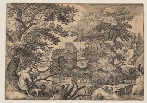 Rivierlandschap met een sportman door Herman Duning