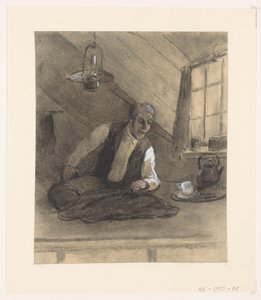 Kleermaker aan het werk op een zolderkamer door Herman Heijenbrock (possibly)