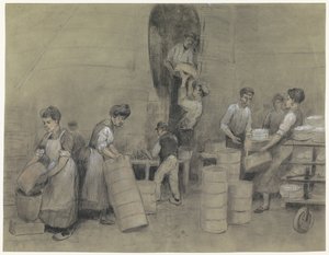 Het uithalen van het aardewerk uit de oven van De Sphinx te Maastricht door Herman Heijenbrock