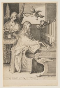 St. Cecilia op het orgel met twee engelen door Herman Jansz. Muller