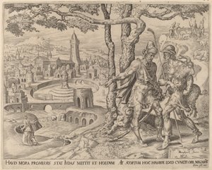 Hirah de Adullamiet met het Bokje door Herman Jansz Muller after Maerten van Heemskerck