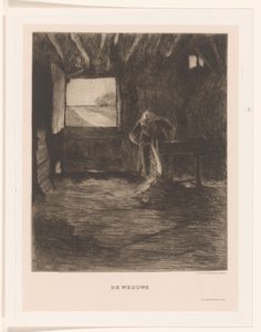 Vrouw in een schuur De weduwe door Herman Johannes van der Weele