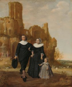 Portret van een koppel met hun kind in een landschap door Herman Mijnerts Doncker