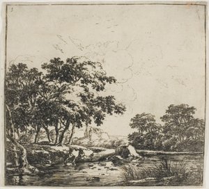 De rivier in het bos, plaat drie uit Set landschappen door Herman Naijwincx