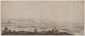 Landschap met het dorp Schenkenschanz, Gelderland door Herman Saftleven