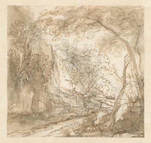 Landschap met weg tussen bomen door Herman van Swanevelt (possibly)