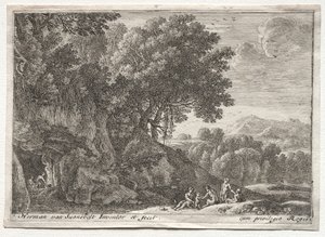 Landschap met saters door Herman van Swanevelt