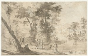 Landschap met de Doop van de Kamerling door Herman van Swanevelt