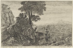 Landschap met een gebouw op een rots