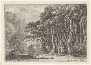 Sater verzamelt fruit (Landschappen met saters) door Herman van Swanevelt