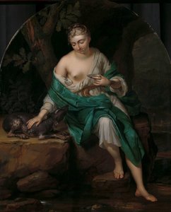 Allegorische figuur van een vrouw met een hond