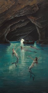 Een visser en zeemeerminnen in de Blauwe Grot op Capri door Hermann David Salomon Corrodi