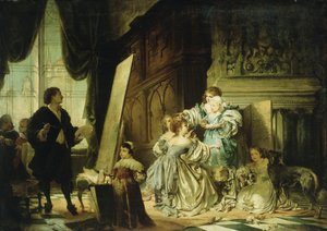 Van Dyck in zijn studio schildert een portret van Charles, prins van Wales, zoon van Charles I, 1876