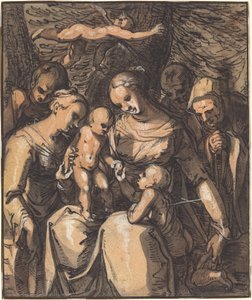 De Heilige Familie met Heiligen [recto] door Hermann Weyer