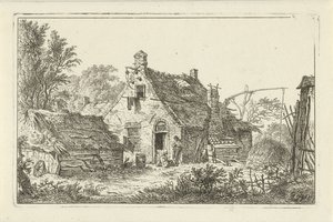 Boerderij met staande man en zittende vrouw