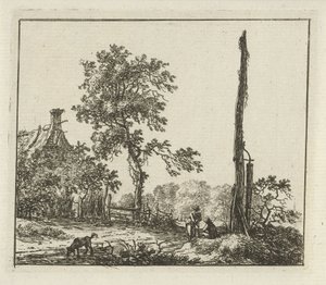 Landschap met de hoge paal door Hermanus Fock