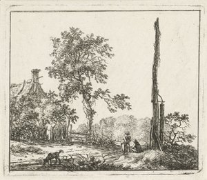 Landschap met hoge paal door Hermanus Fock