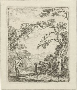 Landschap met man met knapzak