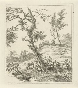 Landschap met schaapsherder op heuvel