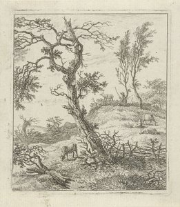Landschap met schaapsherder op heuvel
