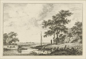 Landschap met schuitje door Hermanus Fock