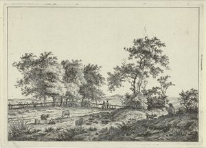 Landschap met tekenaar en hond door Hermanus Fock