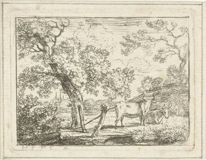 Landschap met twee koeien door Hermanus Fock