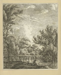 Landschap met vrouw aan waterkant door Hermanus Fock
