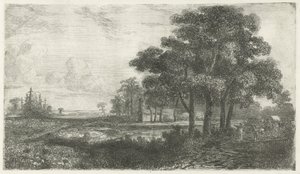 Boomrijk landschap met huifkar door Hermanus Jan Hendrik van Rijkelijkhuysen