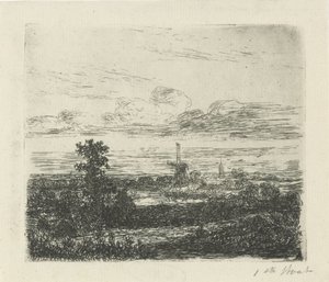 Landschap met een molen door Hermanus Jan Hendrik van Rijkelijkhuysen