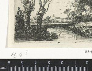Landschap met twee knotwilgen door Hermanus Jan Hendrik van Rijkelijkhuysen