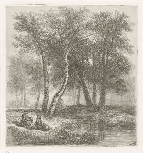 Moeder en kind aan de waterkant door Hermanus Jan Hendrik van Rijkelijkhuysen