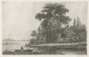 Rivierlandschap met baken door Hermanus Jan Hendrik van Rijkelijkhuysen