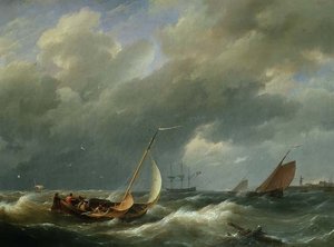 Schepen voor een Nederlandse haven door Hermanus Koekkoek
