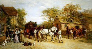 Wachten bij de herberg door Heywood Hardy