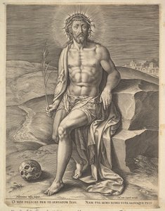 Christus Zittend op de Koude Steen door Hieronymous Wierix