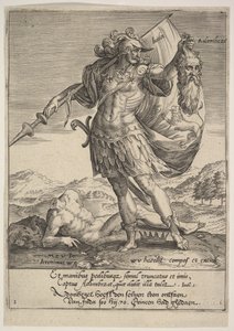 Juda met het hoofd van Adonibezek, uit Willem van Haecht, Tyrannorum proemia, 1578 door Hieronymous Wierix