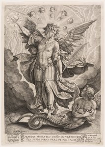 Michael triomfeert over de draak door Hieronymous Wierix
