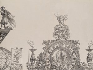 De Pinnacle van de Rechterpoort, en een Trompetter en Standaard van de Centrale Poort, fr..., 1515 door Hieronymus Andreae