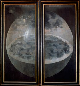 De Schepping van de Wereld, gesloten deuren van het drieluik De Tuin der Lusten, ca. 1500 door Hieronymus Bosch