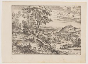 Cephalus en Procris, uit Landschappen met Bijbelse en Mythologische Taferelen door Hieronymus Cock