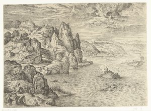 Kustlandschap met Hero en Leander (Landschappen met bijbelse en mythologische scènes)