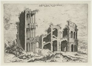 Gezicht op het Septizonium en het Colosseum in Rome