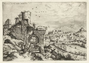 Gezicht van de Palatijn op de Thermen van Caracalla Rvinarvm palatii maioris prospectvs 4 Romeinse ruïnes (serie) door Hieronymus Cock