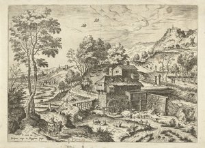 Vlucht naar Egypte Landschappen met bijbelse en mythologische scènes door Hieronymus Cock