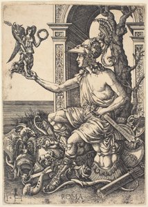 Personificatie van Rome door Hieronymus Hopfer after Giovanni Battista Palumba