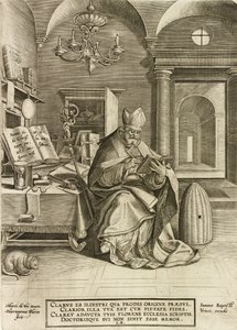 Sint Ambrosius, uit de serie De vier vaders van de kerk, uitgegeven 1586 door Hieronymus or Jerome Wierix