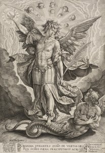 Sint Michaël die de draak overwint door Hieronymus or Jerome Wierix