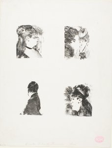 Vier vrouwenhoofden door Hilaire Germain Edgar Degas